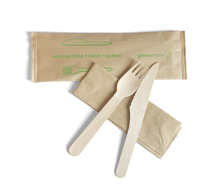 Wooden Fork Knife Napkin Set 400set/ctn - greenmark pack